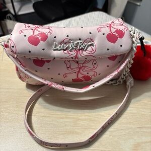 Betsey Johnson Pink Crossbody Bag with Heart Motifs